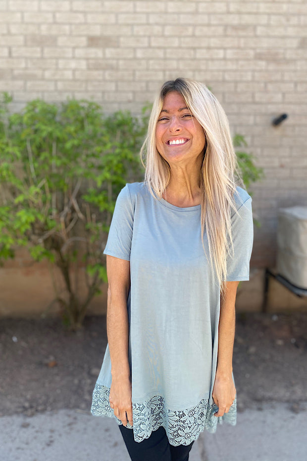 Luxe Short Sleeve Lace Bottom Tunic-Sale