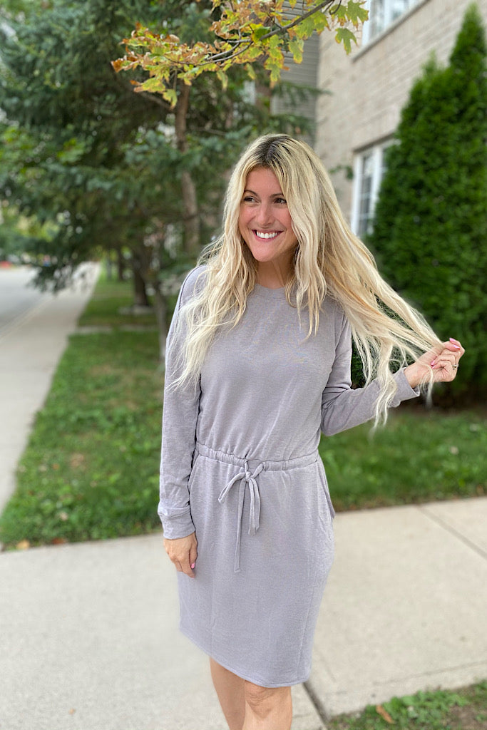 Hayden Light Grey Drawstring Dress-SALE