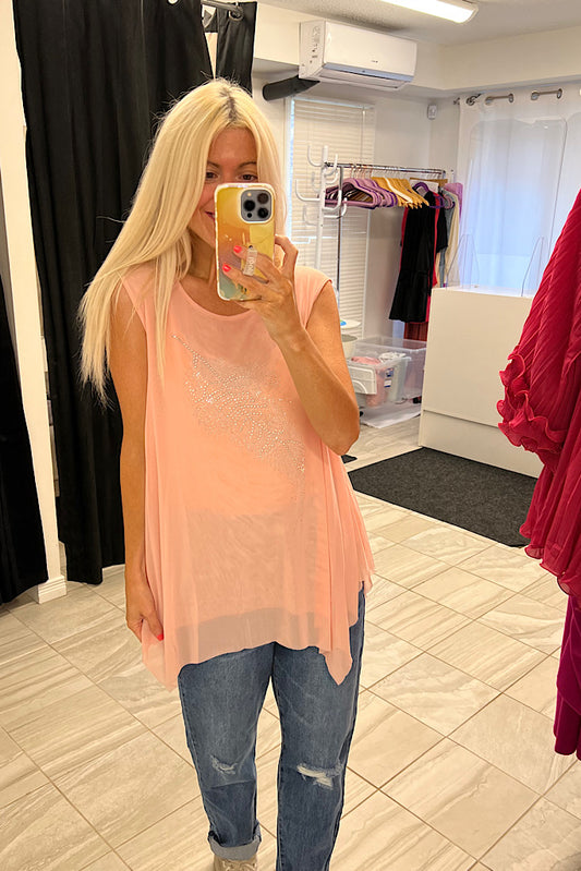 Pink Chiffon Feather Top-SALE