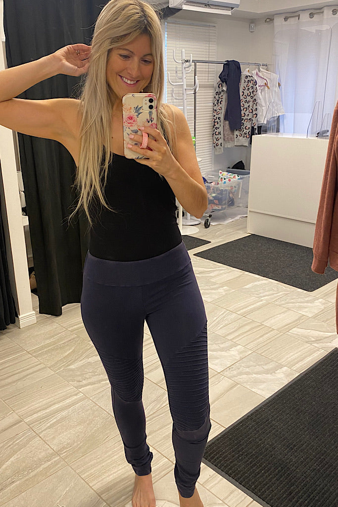 Navy Cotton Moto Leggings