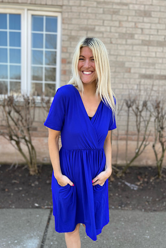 Night Out Royal Blue Soft Surplice Dress