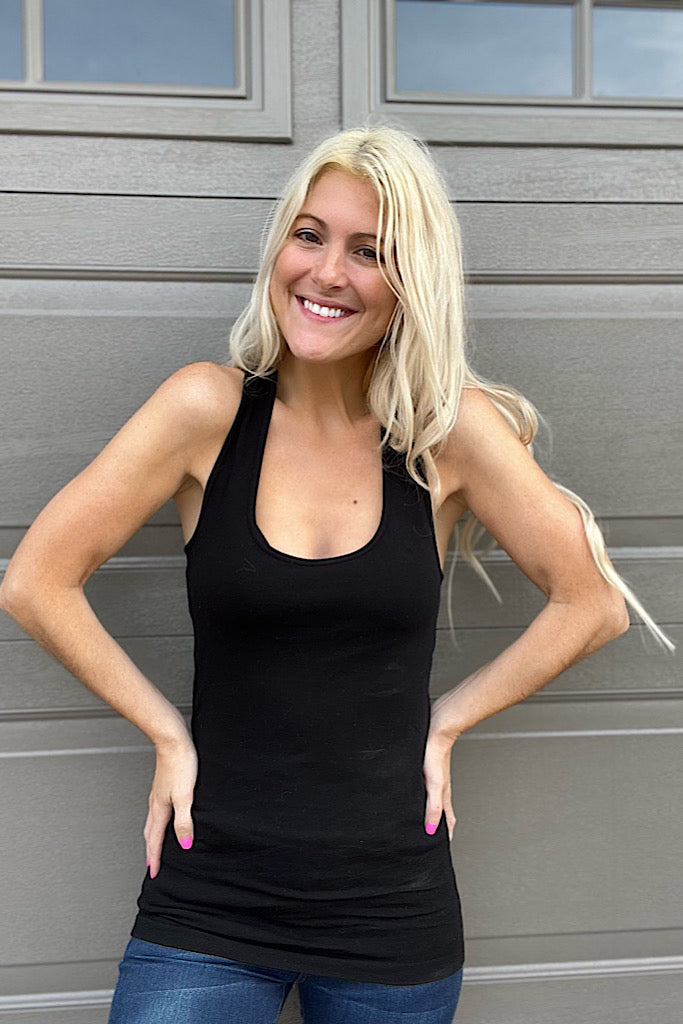 Black Soft Bamboo Ribbed Racer Back Tanks
