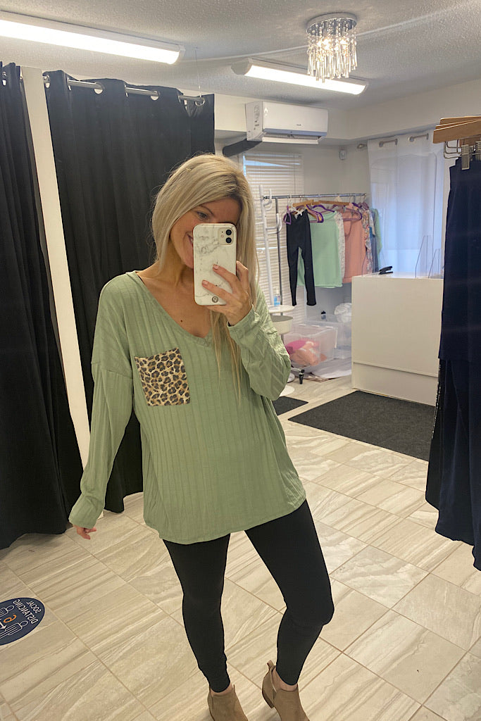 Sage Picnic Animal Pocket Slouchy Top