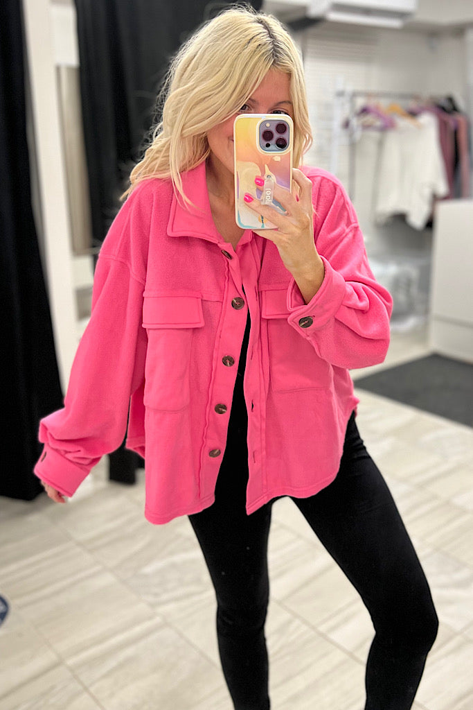 The Jenny Soft Fleece Shacket-Candy Pink