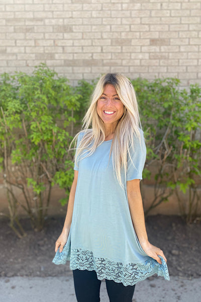 Luxe Short Sleeve Lace Bottom Tunic
