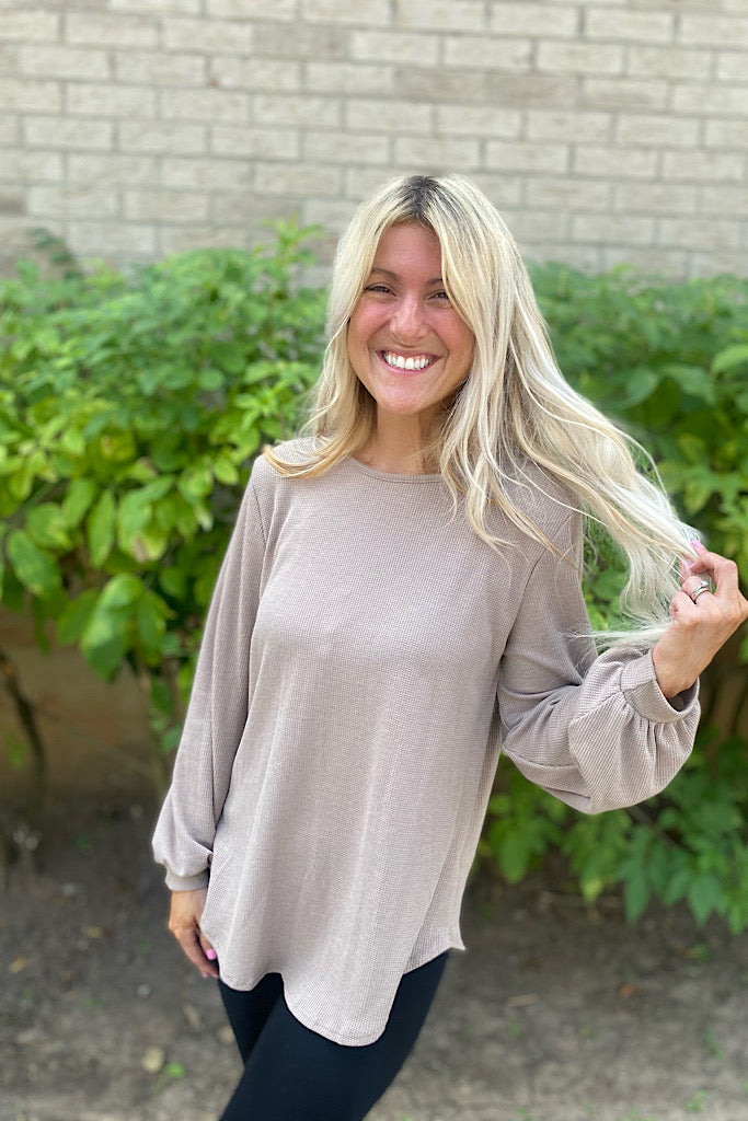 Tammie Taupe Puff Sleeve Top