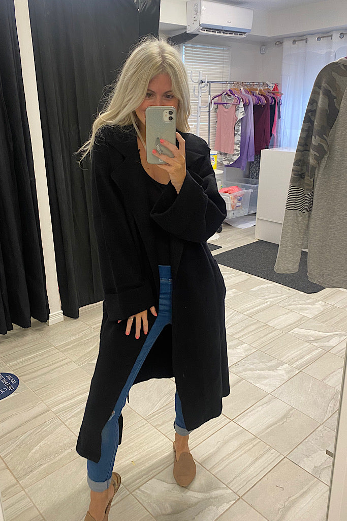 Black Night Latte Luxe Knitted Trench Coat