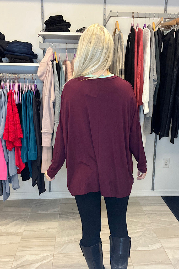 Cozy Boho Burgundy Pocket Top-SALE