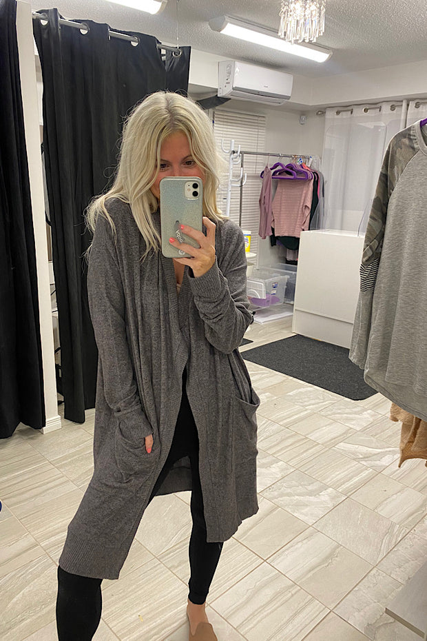 Charcoal Boho Pocket Cardigan