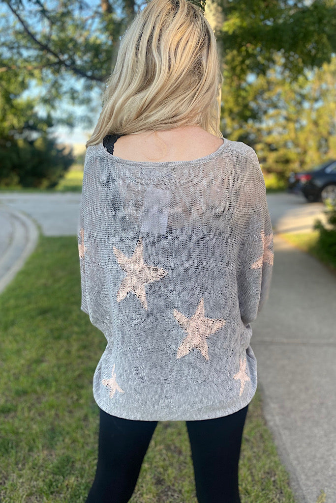 Grey Starry Nights Dolman Sleeve Sweater
