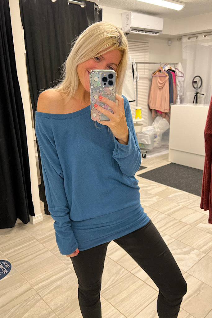 Independent Beauty Dolman Sleeve Soft 2 In 1 Top-Blue