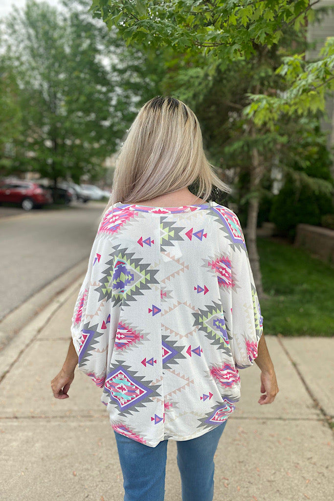 Soft Aztec Print Dolman Sleeve Top