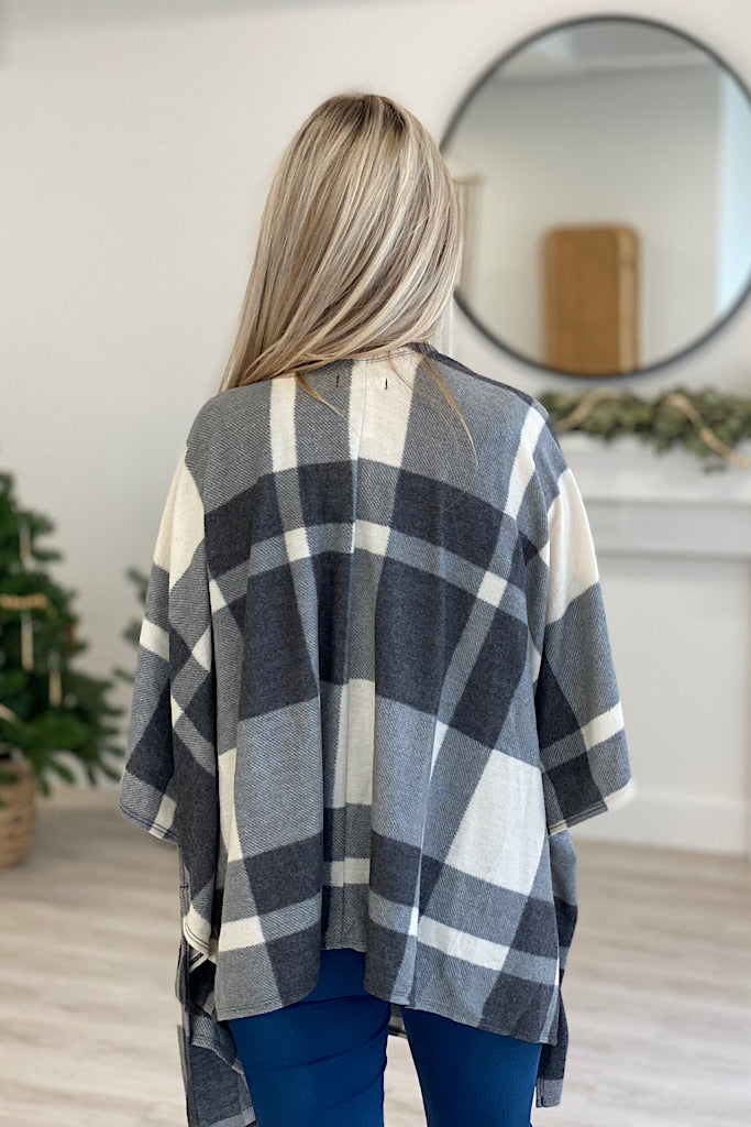 Charcoal Plaid Open Closure Cardigan