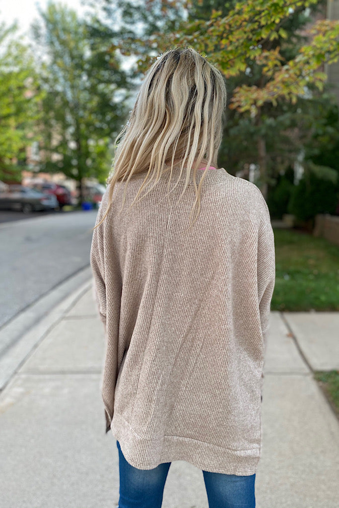 Boho So Good Taupe Boho Waffle Top