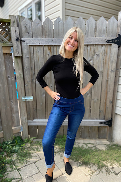 Black Soft Three Quarter Length Sleeve Top