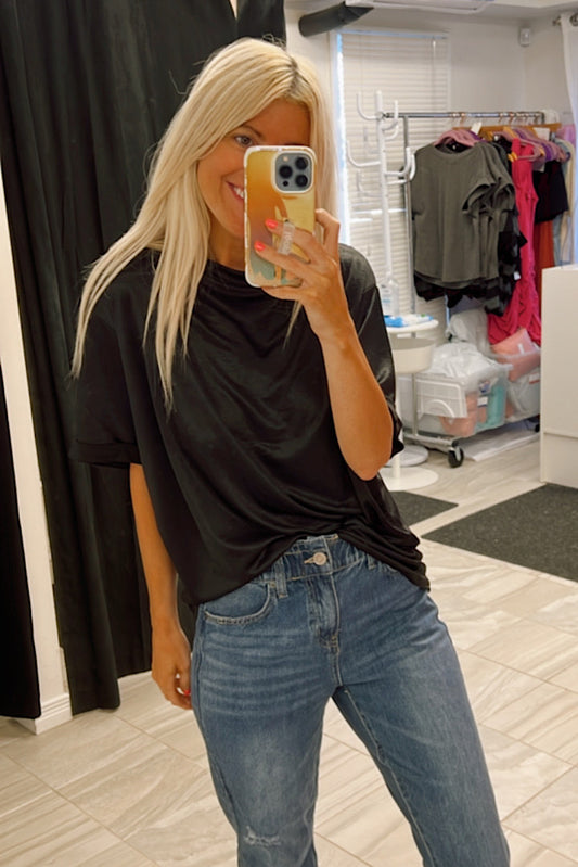 Black Satin Style Dressy Top-SALE