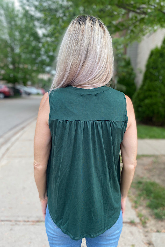 Green V-Neck Rounded Hemlines Sleeveless Top