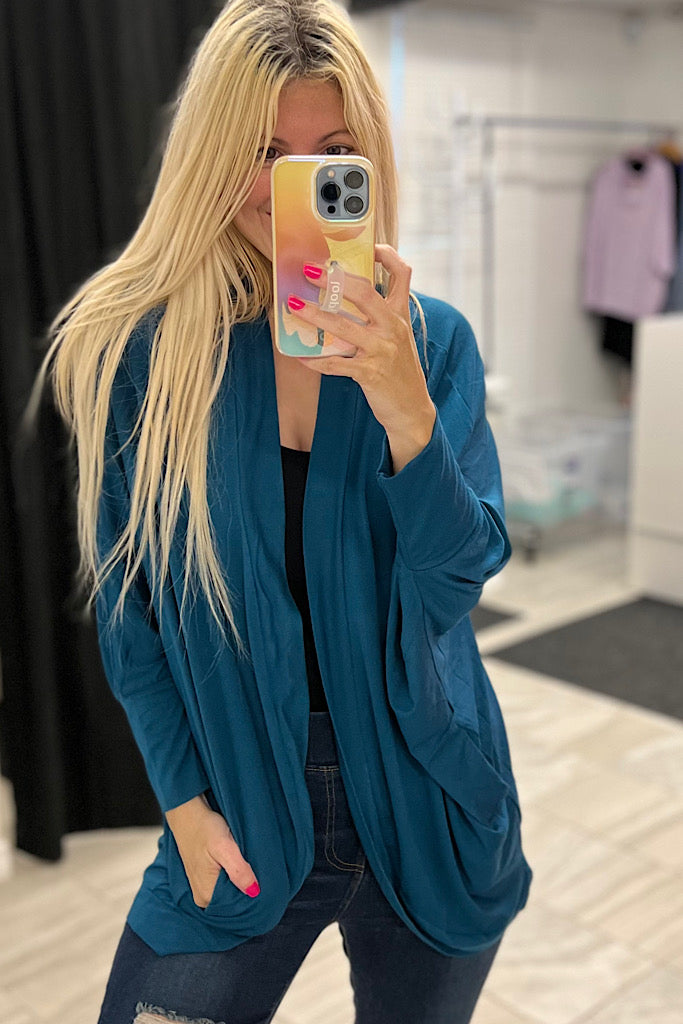 The Sara Teal Cocoon Wrap Cardigan-SALE