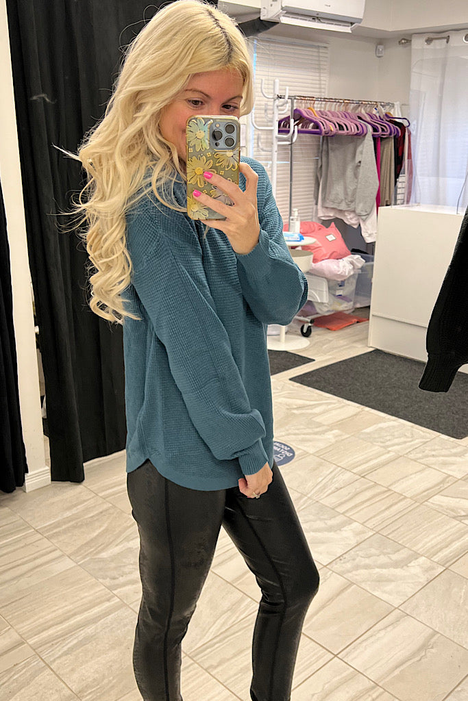 Teal Soft Balloon Sleeve Knit Sweater