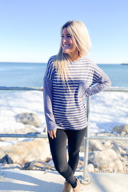 Fresh Air Contrast Stripe Front Pocket Top