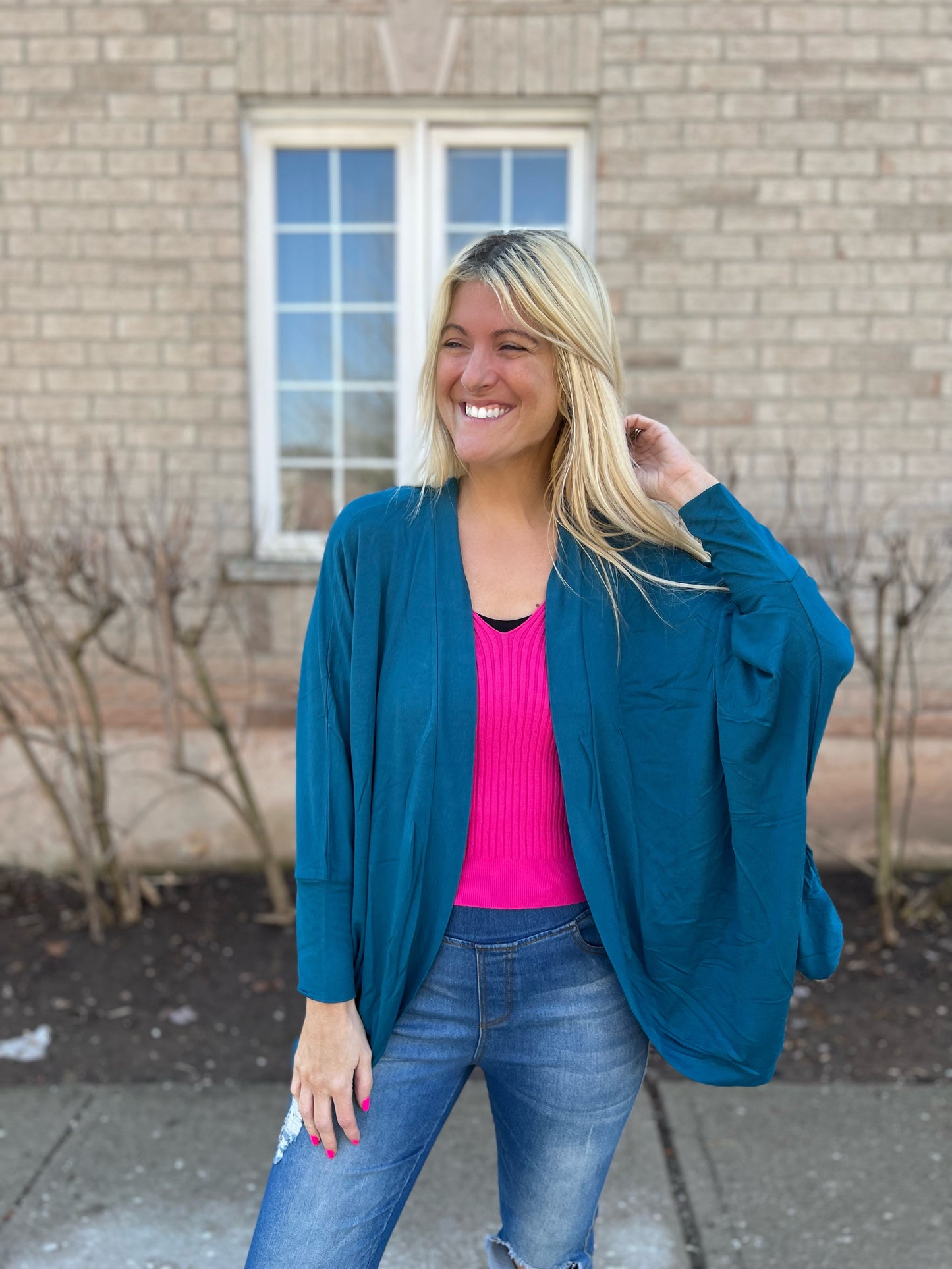 The Sara Teal Cocoon Wrap Cardigan-SALE