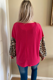 FUCHSIA WAFFLE COLOUR BLOCK ANIMAL TOP