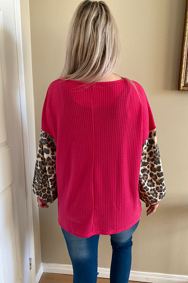 FUCHSIA WAFFLE COLOUR BLOCK ANIMAL TOP