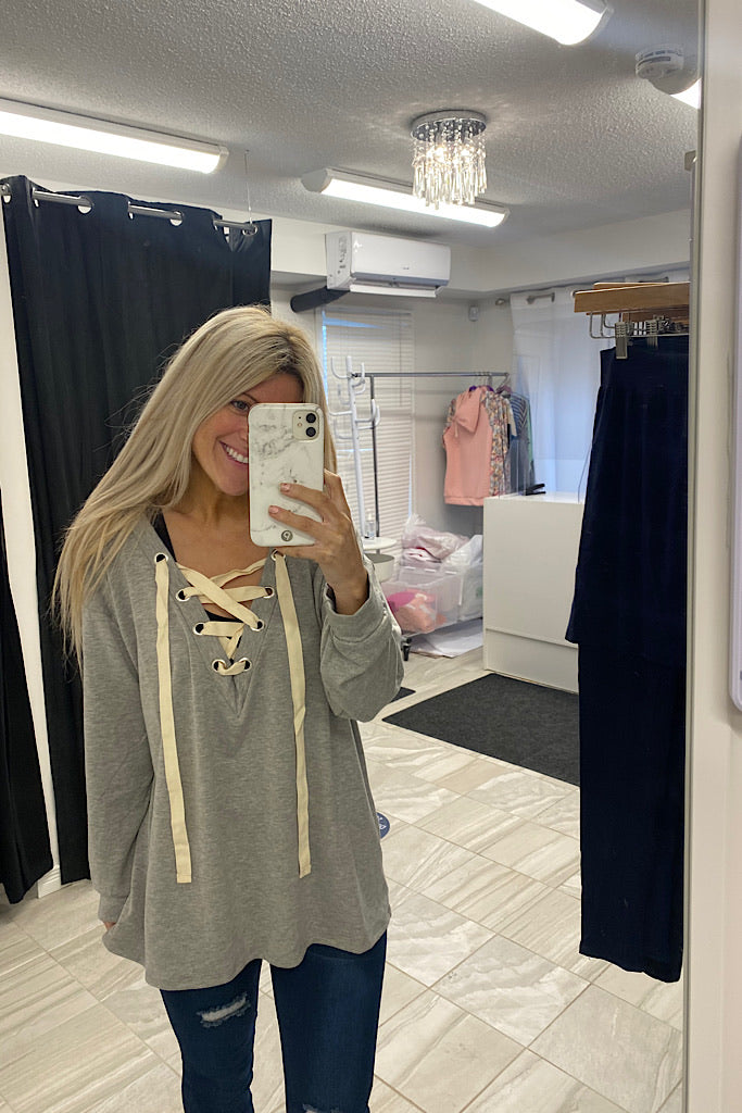 Flirty Cozy Lace Up Top-New Arrival Promo