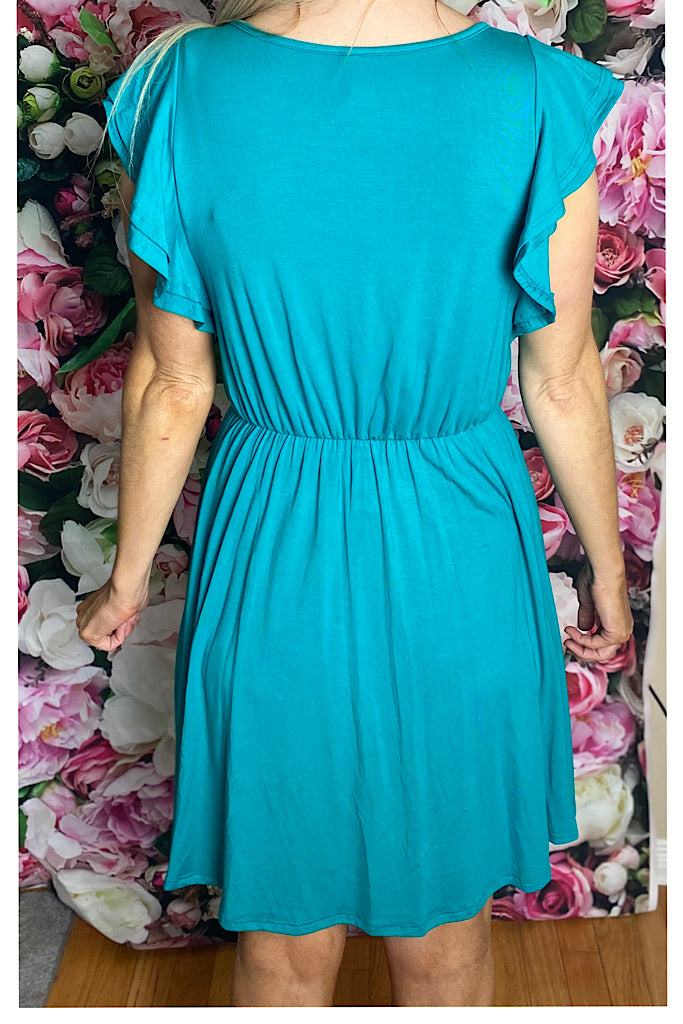 Jade Ruffle Sleeve Dress-SALE