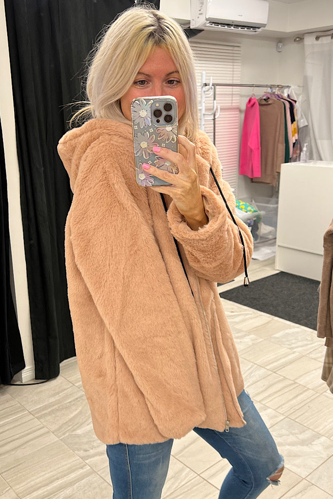 Pink Faux Fur Hooded Jacket- Weekend promo