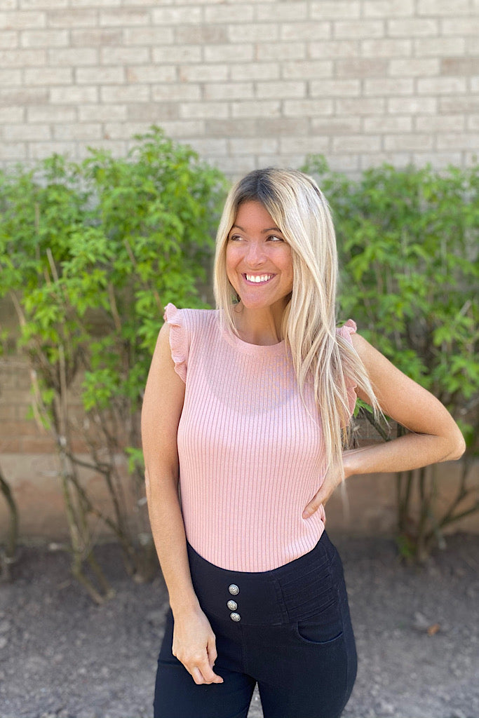 Blush Sleeveless Ruffle Knit Top