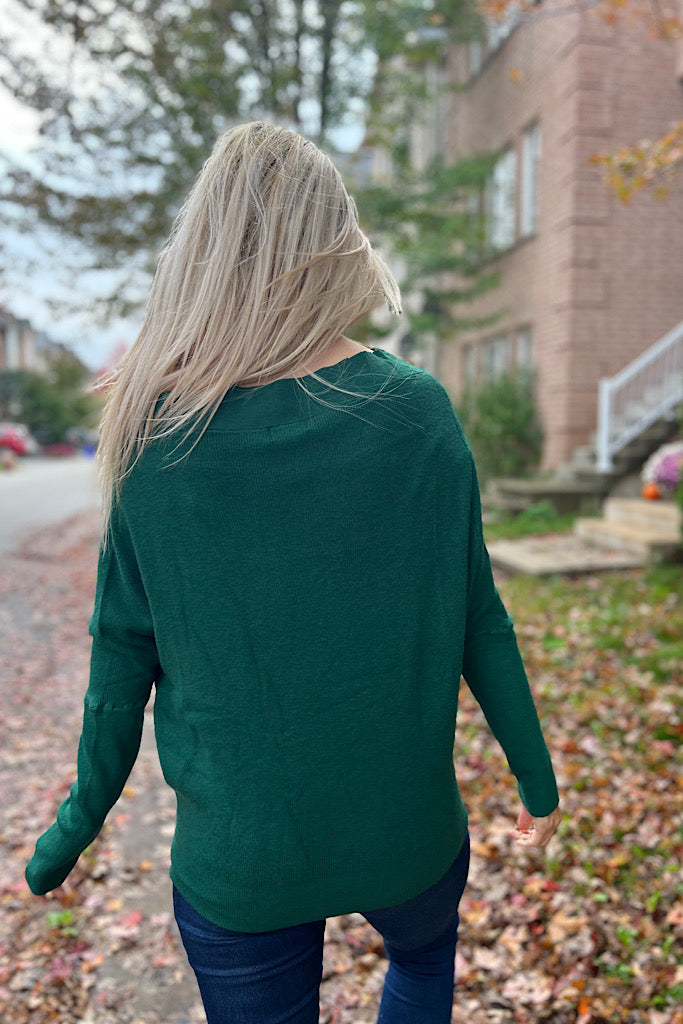 Hunter Green Luxe Ribbed Off The Shoulder Sweater