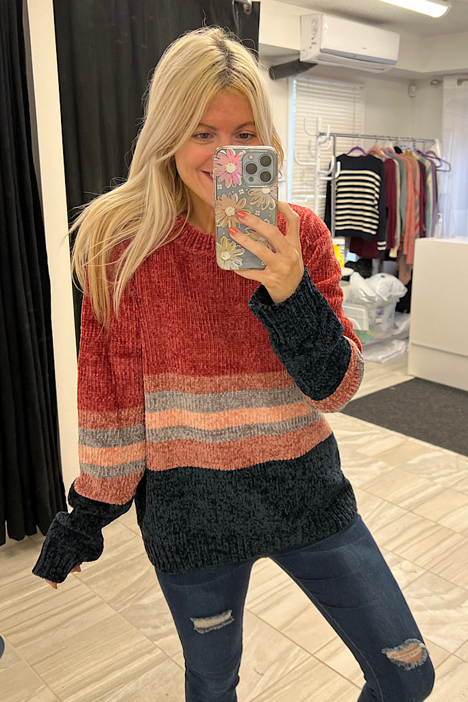 Super Soft Chenille Colour Block Sweater-SALE
