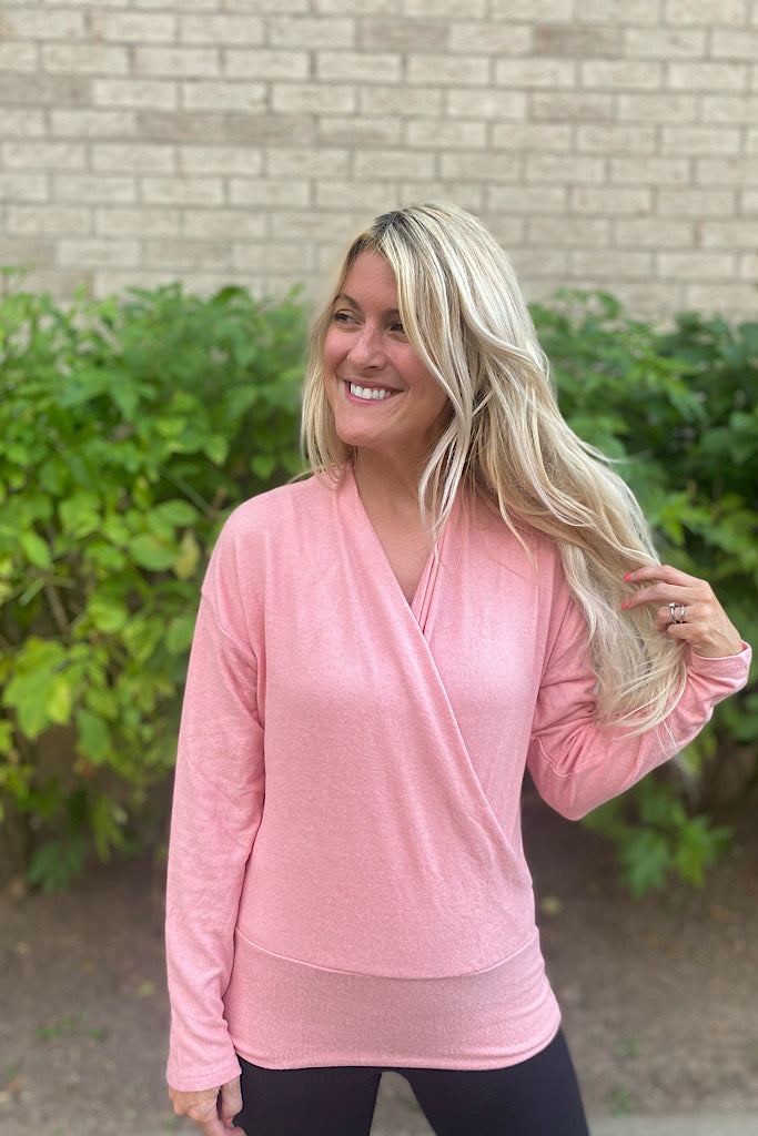 Perfection Coral Long Sleeve Surplice Soft Top