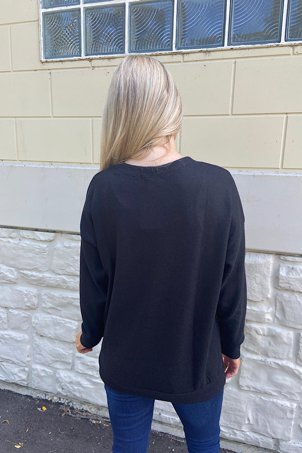 Soft Brushed Black Knit Pullover Top