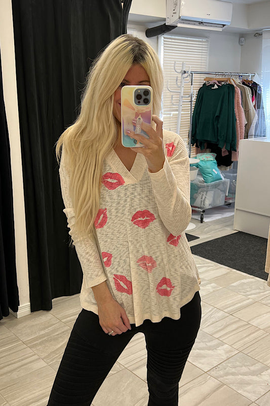 Jane Kiss Nude V Neck Ribbed Hoodie Top-Promo