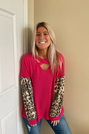 FUCHSIA WAFFLE COLOUR BLOCK ANIMAL TOP