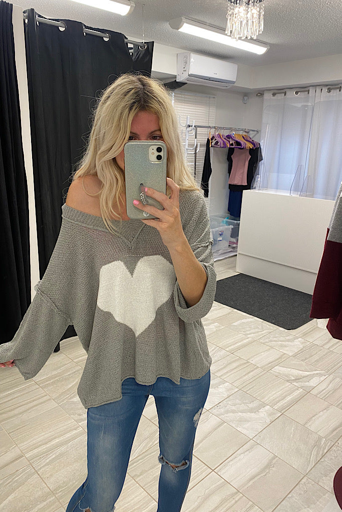 Your Heart Knitted Top-Grey