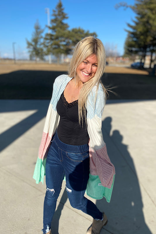 Two Tone Rib Colour Block Cardigan
