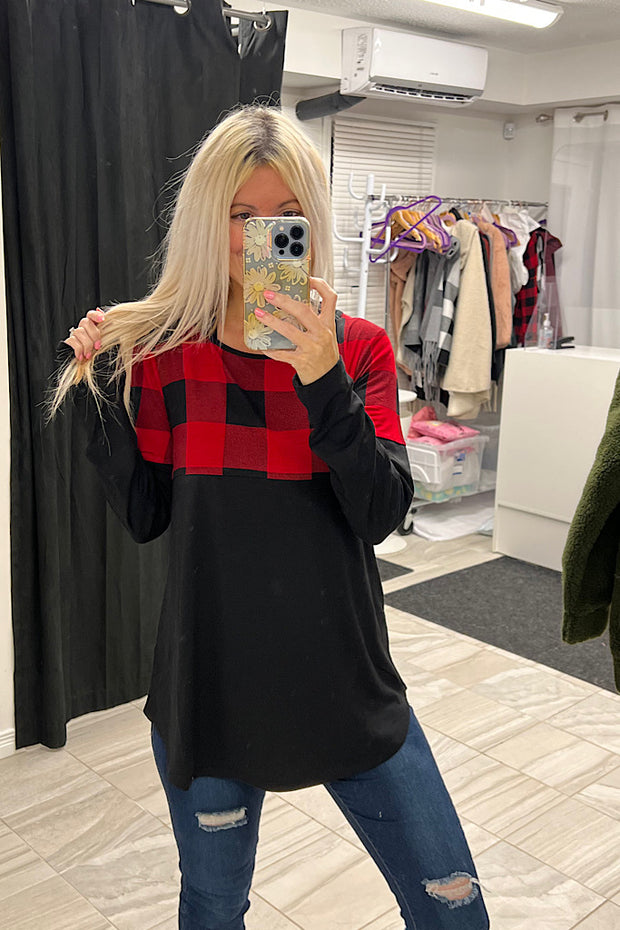 Sadie Black Plaid Colour Block Top