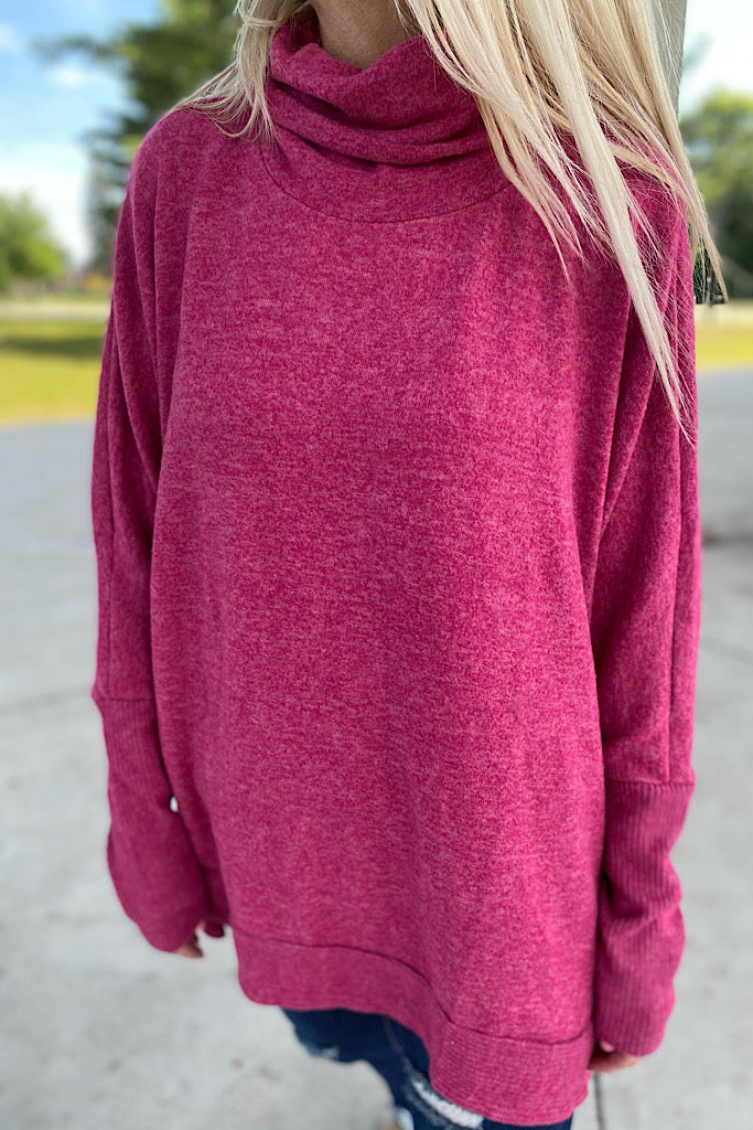 Crushing On Magenta Soft Cowl Neck Sweater