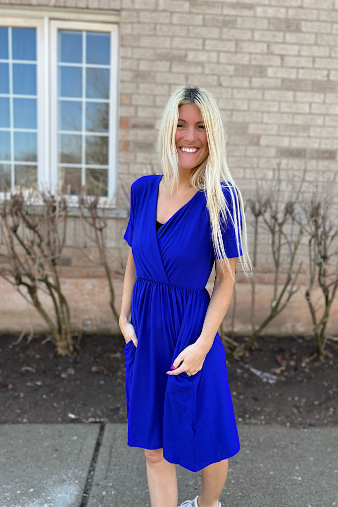 Night Out Royal Blue Soft Surplice Dress