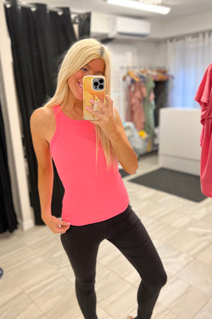Neon Pink Stretchy Knit Tank Top