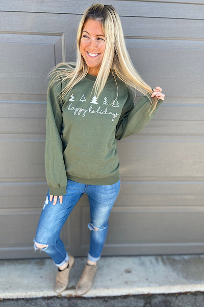 Happy Holidays Sweatshirt-Olive