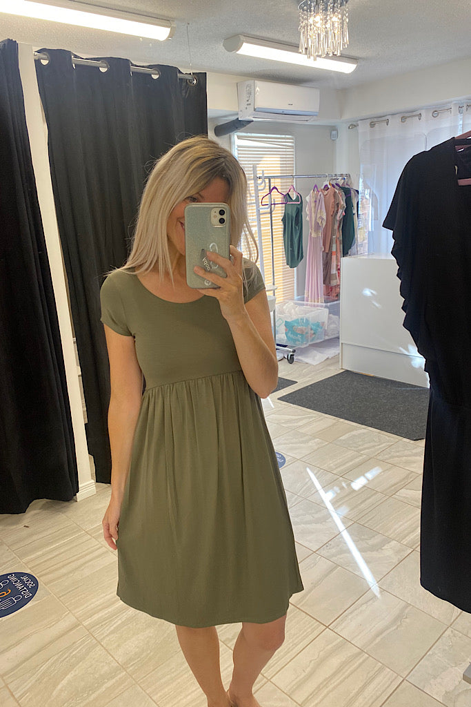 Classic Olive Green Babydoll Dress-SALE