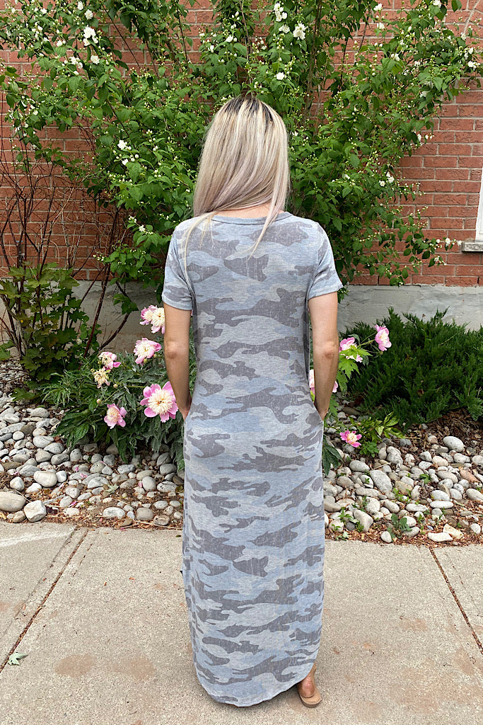 Camo Knit Maxi Dress with Split Hem