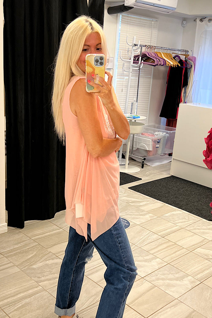 Pink Chiffon Feather Top-SALE