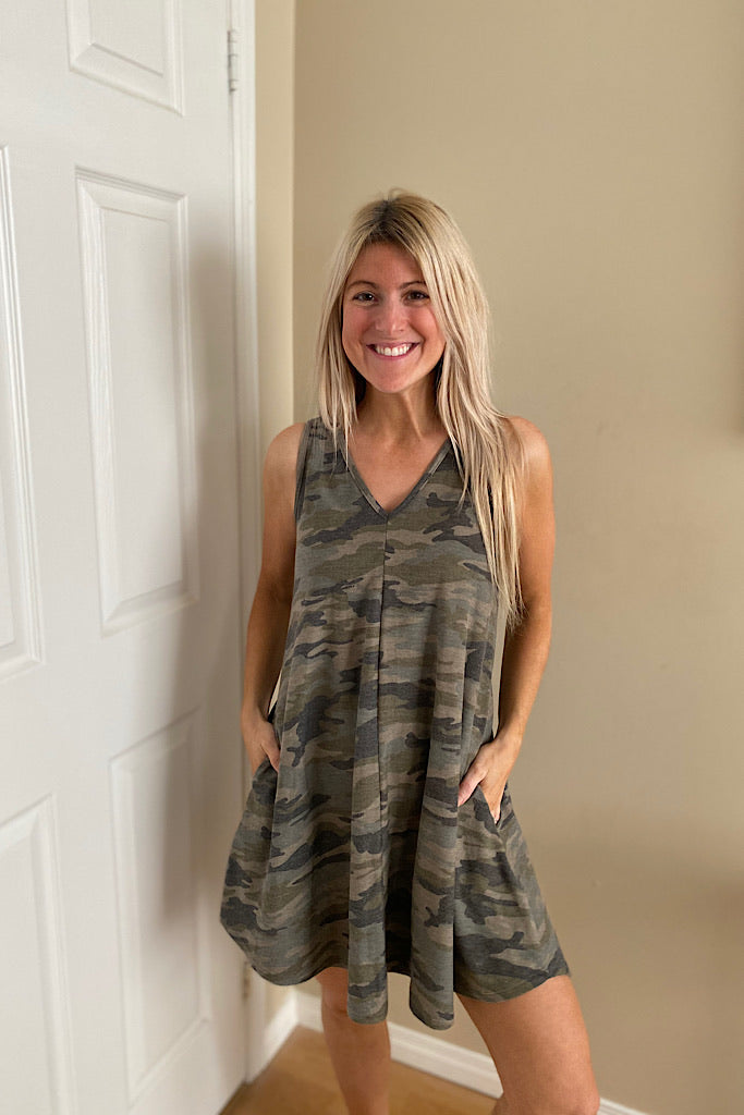 Camo Flowy Sleeveless Dress