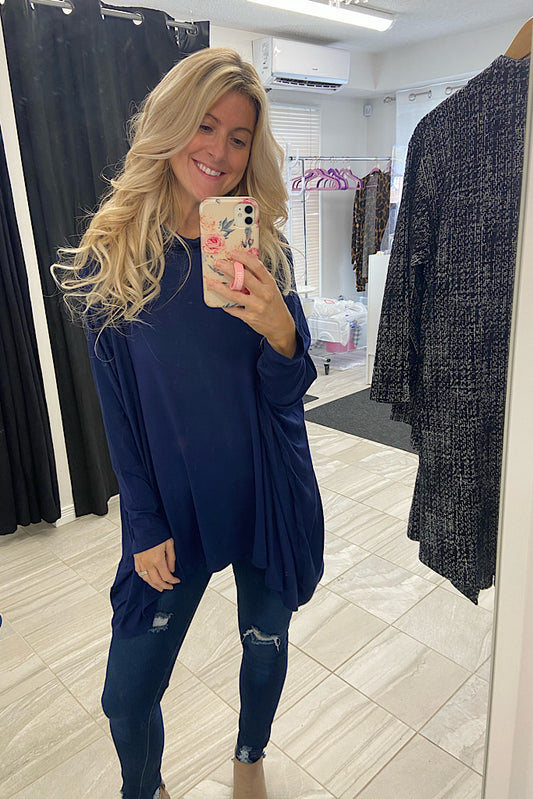 Beautiful Navy Boho Jersey Turtleneck