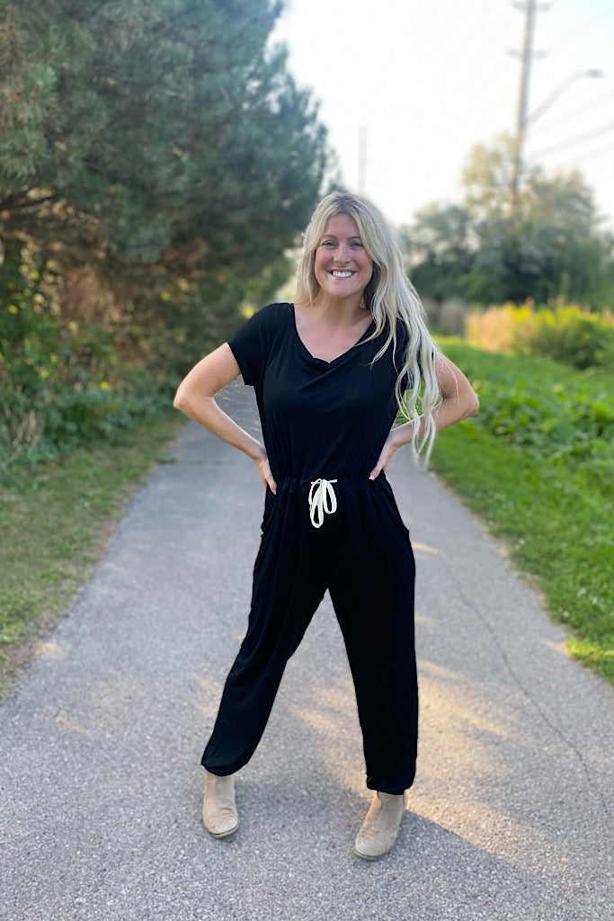 Soft Black Coffee Date Jumpsuit-Sale